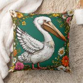 ペリカンの鳥 フラワー 海岸の花咲く 自然の装飾 クッション (ブランケット)