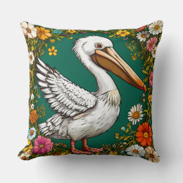 ペリカンの鳥 フラワー 海岸の花咲く 自然の装飾 クッション