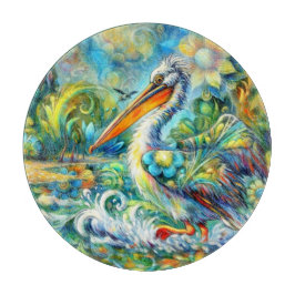 ペリカンインワンダーランドフローラグリーンブルーイエロー カッティングボード