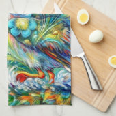 ペリカンインワンダーランドフローラグリーンブルーイエロー キッチンタオル (四つ折り)