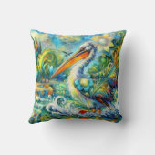 ペリカンインワンダーランドフローラグリーンブルーイエロー クッション (裏面)