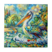 ペリカンインワンダーランドフローラグリーンブルーイエロー タイル (正面)