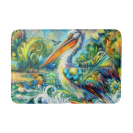 ペリカンインワンダーランドフローラグリーンブルーイエロー バスマット