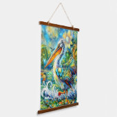 ペリカンインワンダーランドフローラグリーンブルーイエロー 吊り下げ型タペストリー (傾斜あり)