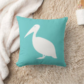 ペリカンオンティール（緑がかった色）ブルー枕 クッション (ブランケット)