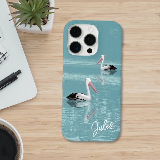 ペリカンカップルPaddling Calm Aqua Water追加の名前 Case-Mate iPhoneケース