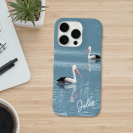 ペリカンカップルPaddling Calm Blue Water追加の名前 iPhone 16 Proケース
