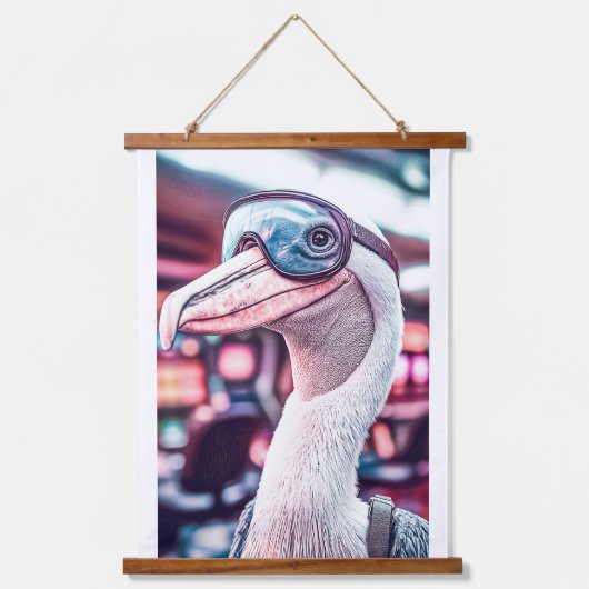 ペリカンケノゲームアナウンサー。着用マスク 吊り下げ型タペストリー (正面)