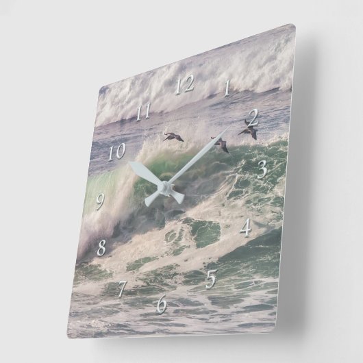 ペリカンサーベイパーティー波ブレーカー スクエア壁時計 (傾斜)