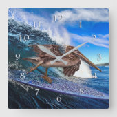 ペリカンバレルライダーサーファー スクエア壁時計 (正面)