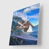 ペリカンバレルライダーサーファー スクエア壁時計 (傾斜)