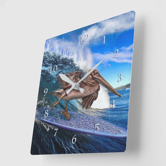 ペリカンバレルライダーサーファー スクエア壁時計 (傾斜)