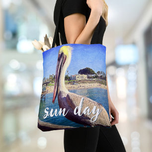 ペリカンバード海ビーチピアフォトサンデイ引用文 トートバッグ
