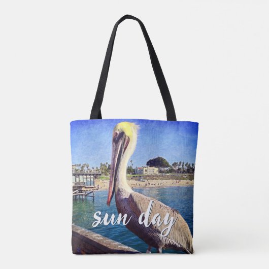 ペリカンバード海ビーチピアフォトサンデイ引用文 トートバッグ (裏面)