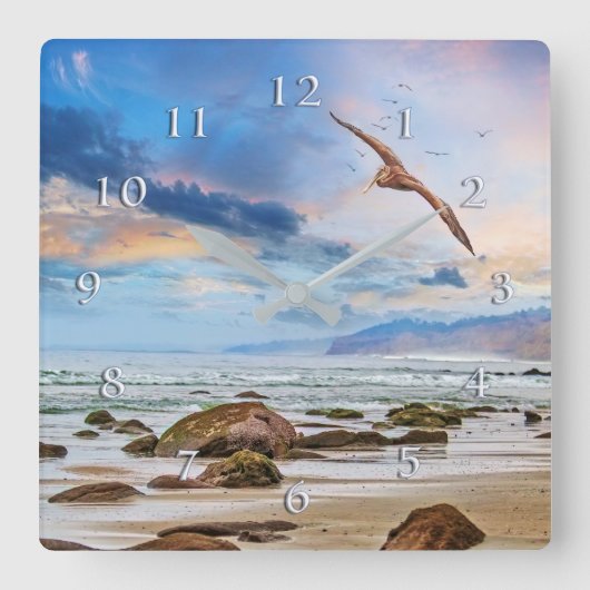 ペリカンパトロールビーチ海岸線 スクエア壁時計 (正面)