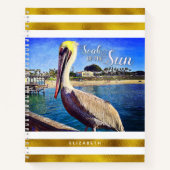 ペリカンビーチ金ゴールド白ストライプ色のが太陽に浸る ノートブック (正面)