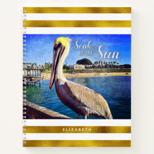 ペリカンビーチ金ゴールド白ストライプ色のが太陽に浸る ノートブック