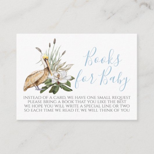 ペリカン少年の赤ちゃんシャワーブックリクエストカード エンクロージャーカード (正面)