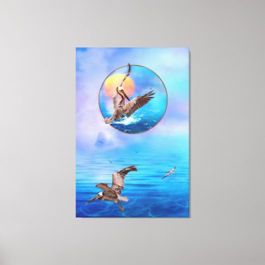 ペリカン島にキスした茶色のペリカン キャンバスプリント (正面)