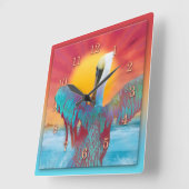 ペリカン島の夕日 スクエア壁時計 (傾斜)