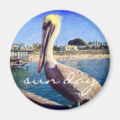 ペリカン鳥ビーチ桟橋photo sun day引用文マグネット マグネット (正面)