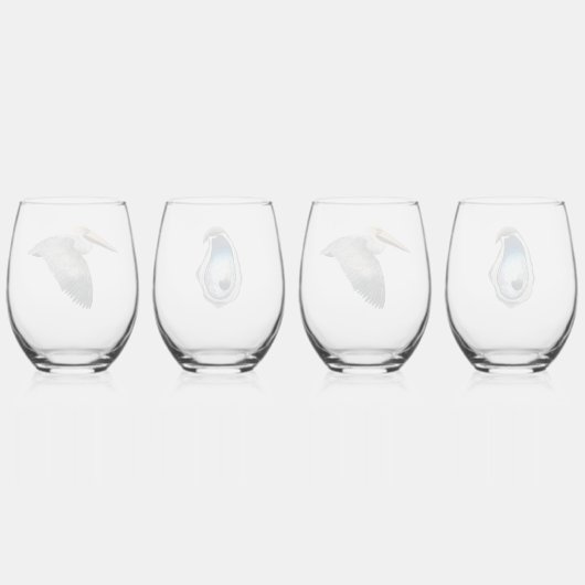 ペリカン&オイスターステレスワイングラス – 4セット ステムなしワイングラス (裏面)