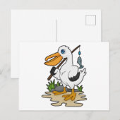 ペリカン　フィッシャー　釣り竿と魚付き ポストカード (正面/裏面)