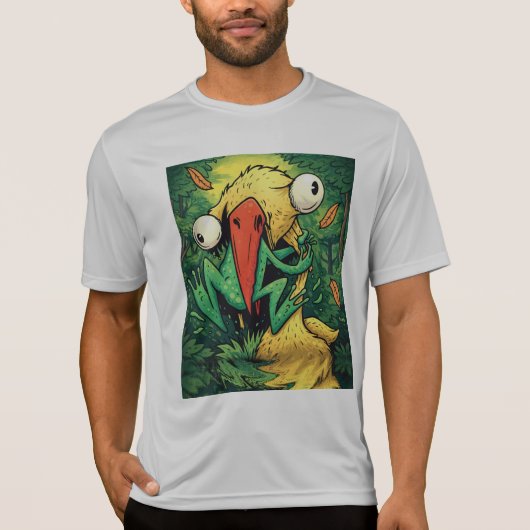 ペリカン vs カエル 沼 ネバーギブアップ 面白い Tシャツ (正面)