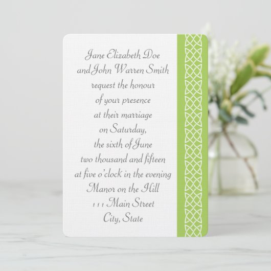 ペリドットハートのケルト織り結婚式招待状 招待状 (スタンド正面)
