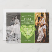 ペリドット1周年の結婚記念日の今と昔の写真 招待状 (正面)