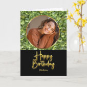 ペリドット 誕生石 ゴールド 手書き風フォント 写真入り 誕生日カード カード (黄色い花)