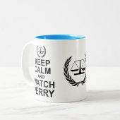 ペリー保の法的なユーモアを見る穏やかさ ツートーンマグカップ (正面左)