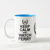 ペリー保の法的なユーモアを見る穏やかさ ツートーンマグカップ (左)