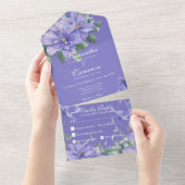 ペリ素朴フラワーズ&バタフライパープルディナー オールインワン招待状 (貼ってはがせる)