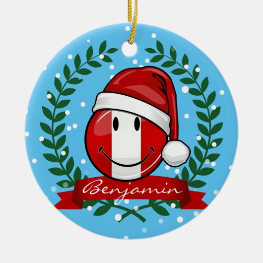 ペルすてきー国旗のクリスマススタイル セラミックオーナメント (正面)