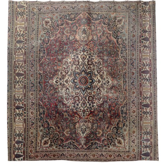 ペルシアドロクシュ埃っぽい鈍いブルーグレーグリーン シャワーカーテン (正面)