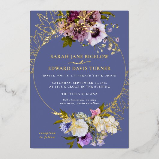 ペルシア産ペリウィンクルプラムフローラ 箔招待状 (正面)