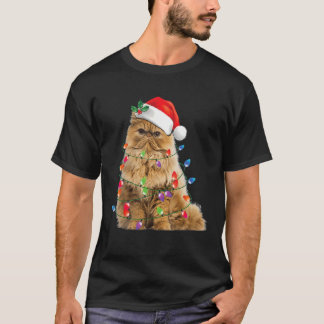 ペルシャおもしろい猫クリスマスライトクリスマスパジャマ猫 Tシャツ