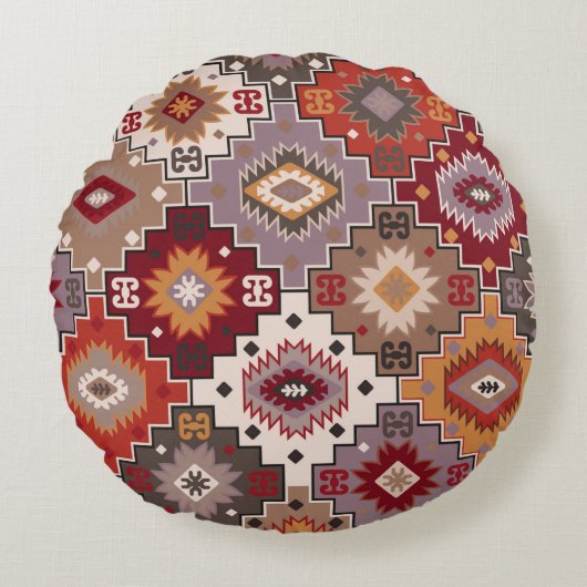 ペルシャじゅうたんオリジナルデザイン、部族的な食感。EA ラウンドクッション (正面)