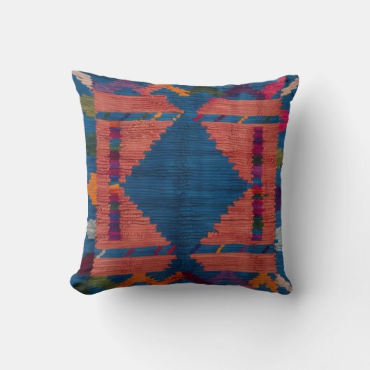 ペルシャとトルコのブルークリームのラグ枕:融合 クッション (正面)