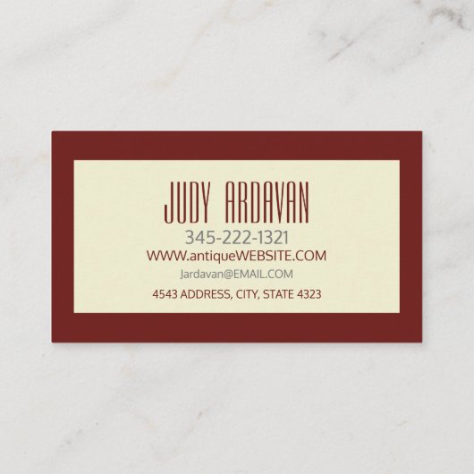 ペルシャのカーペットの外観 – アンティークディーラー 名刺 (裏面)