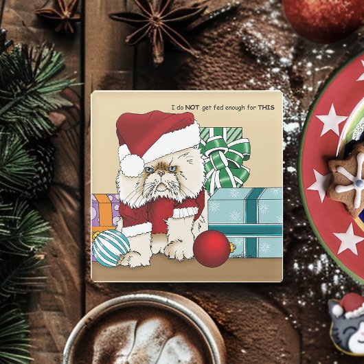 ペルシャのクリスマスキャット ガラスコースター