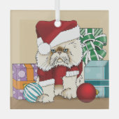 ペルシャのクリスマス猫 ガラスオーナメント (正面)