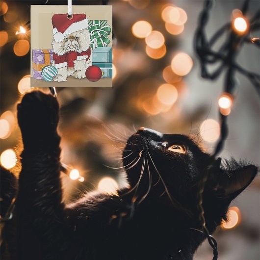 ペルシャのクリスマス猫 ガラスオーナメント