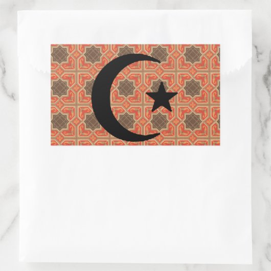 ペルシャのタイルを背景にした三日月と星 長方形シール (バッグ)