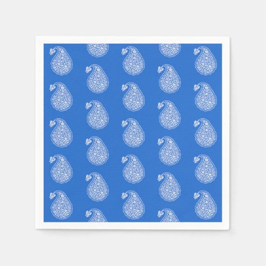 ペルシャのタイルペイズリー – 白オンコバルトブルー スタンダードカクテルナプキン (正面)