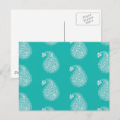 ペルシャのタイルペイズリー – 白ターコイズ ポストカード (正面/裏面)