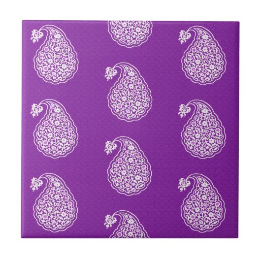 ペルシャのタイルペイズリー – 紫の上に白 タイル (正面)