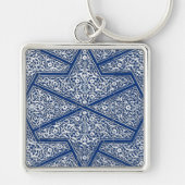 ペルシャのタイル模様 – コバルトブルーとホワイト キーホルダー (正面)