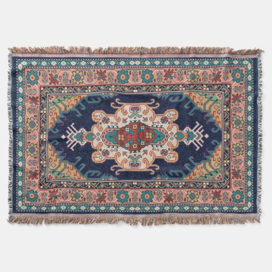 ペルシャのタブリーズ黒の放射状ジオメトリパターン スローブランケット (正面)